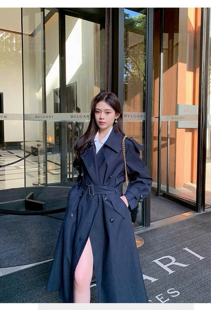 26Jan. 都市麗人智性美藏青色廓形風衣外套