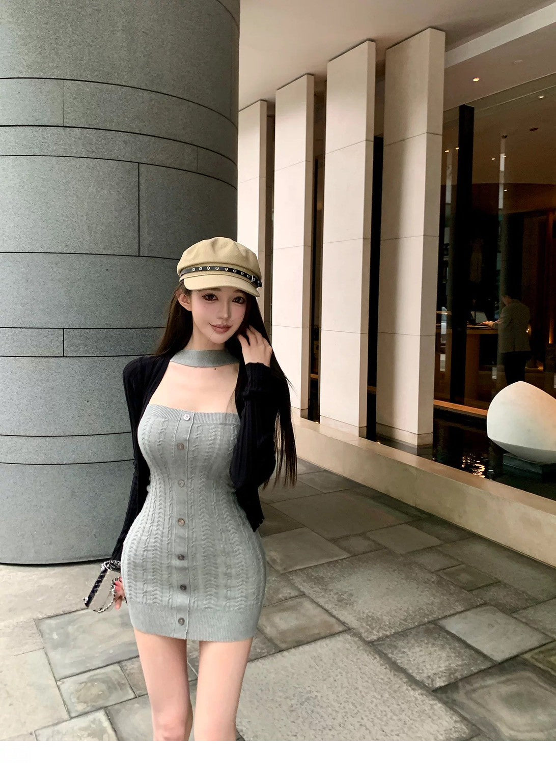 26Jun. 性感天鵝 多穿吊帶針織包臀裙 灰