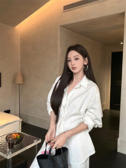 26Jun. 簡約outfit縈麻襯衫闊腿褲套裝 米白/黑