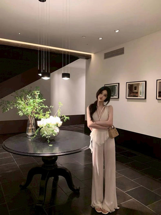 25Aug. 高級感壓褶不易皺垂垂休閒褲 白/黑