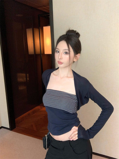 26Jan. 完美身材條紋拼色顯瘦上衣/抹胸連身裙（配坎肩）