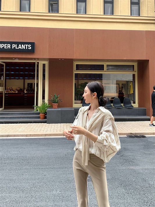 25Jul. 韓chic慵懶條紋襯衫 高腰喇叭褲