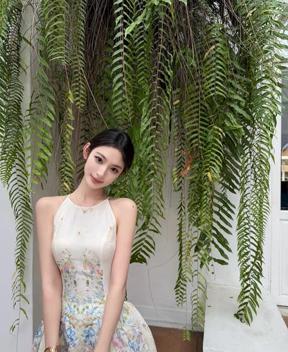 26Jun. 愛麗絲夢境 油畫花收腰連身裙