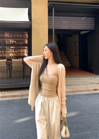 25Nov. 慵懶掛溫柔開衫 針織背心/亞麻色系休閒褲