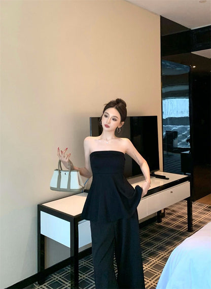 25Nov. 法式輕奢感收腰抹胸 高腰闊腿褲 黑