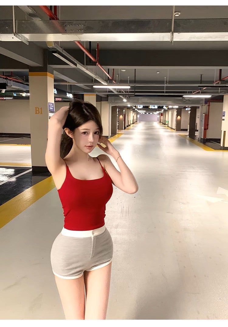 May. 一件搭所有 休閒簡約拼色短褲 灰拼白