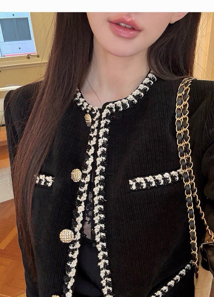 25Dec. Jennie start a war手工釘珠條絨小香外套 黑