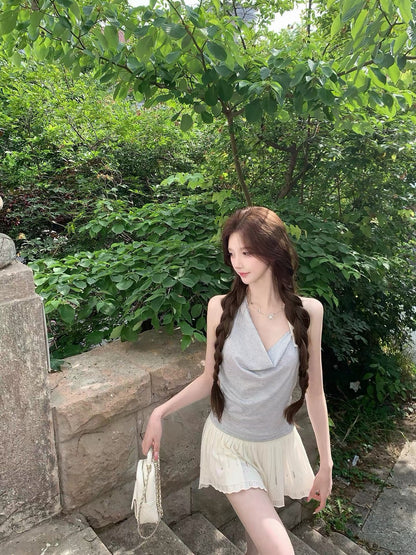 26Oct. 少女鬆弛cozy條紋蘯領掛脖背心