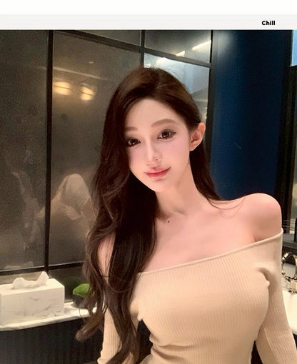 25Dec. 純慾特調 冬款豎坑高彈一字領上衣 卡色