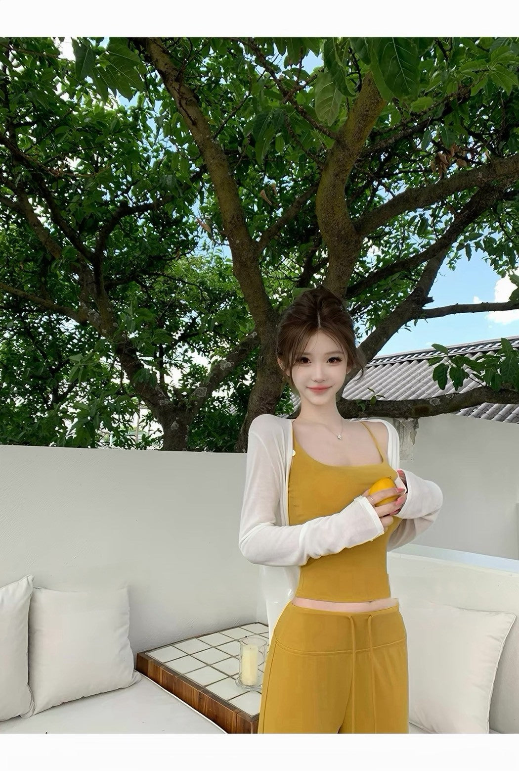 26Jun. 機場私服 帶胸墊舒適感背心休閒褲套裝 黃/灰