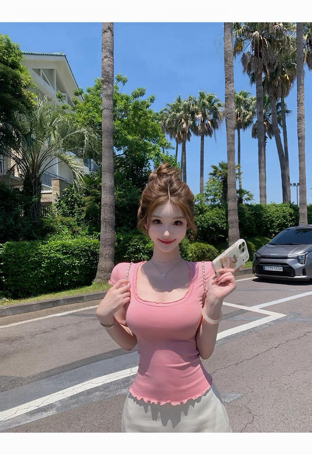 26Jul. 美慾奶tee可愛花邊U領上衣 粉