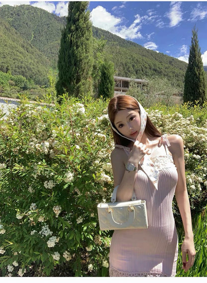 26Jul. Chlo*花蕾拼接氣質連身裙 粉/藍
