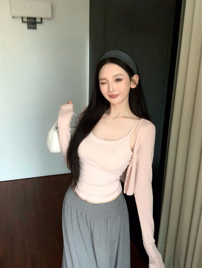 25Nov. 粉系列-基礎通勤百搭單品多色選上衣/灰色棉質半身裙