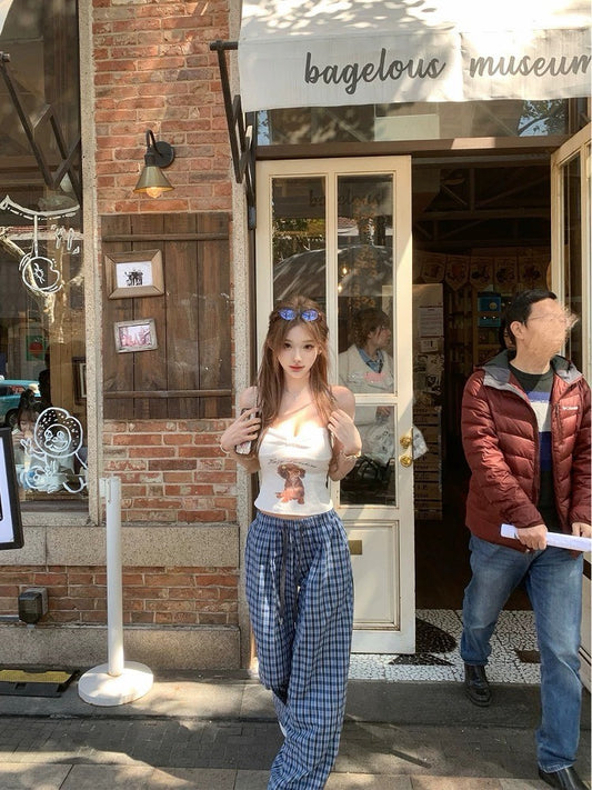 25Nov. 海德慵懶 藍色格紋寬鬆休閒褲