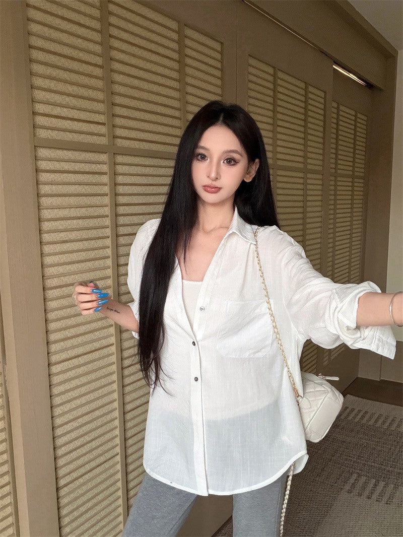26Jun. 慵懶老錢韓系多色口袋襯衫 純白/粉/杏/藏藍