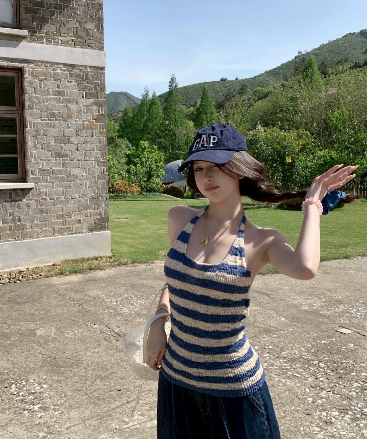 Jun. 海鹽涼風 冰沙紗線露背拼色針織背心