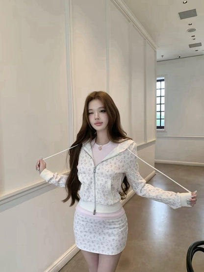 26Oct. 漫感韓女 可愛華夫格碎花連帽外套 粉碎花/藍碎花