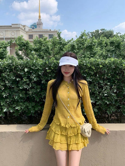 25Sep. 陽光檸檬俏皮針織襯外半身裙套裝
