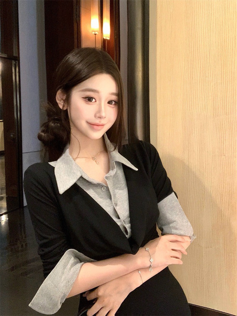 26Jan. 通勤百搭學院假兩件式襯衫連身裙