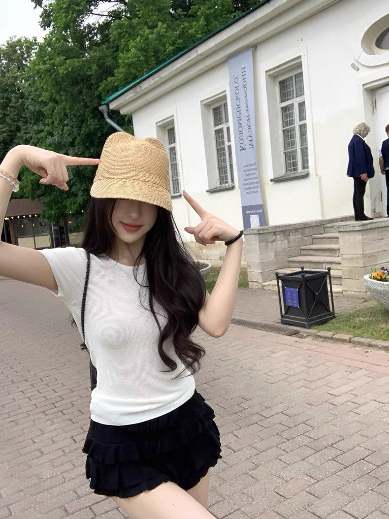 25Aug. arman*俐落圓領正肩針織上衣 白/黑