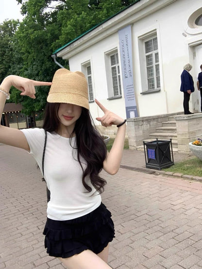 25Aug. arman*俐落圓領正肩針織上衣 白/黑