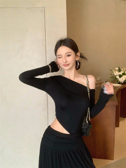 Jun. 戛納女神裙 氣質縷空抓皺開叉連身裙 黑