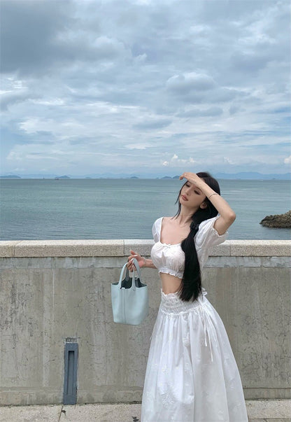 25Jul. 法式初戀小白花泡泡半身裙套裝 白