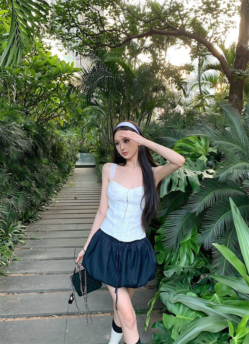 25Aug. 小蠻腰魚骨蕾絲馬甲 花苞黑色半身裙