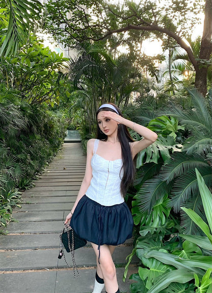 25Aug. 小蠻腰魚骨蕾絲馬甲 花苞黑色半身裙