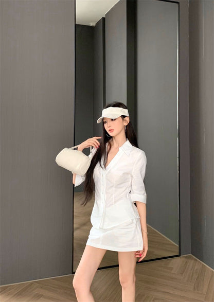 25Sep. clean fitting簡約袖襯白色襯衫套裝