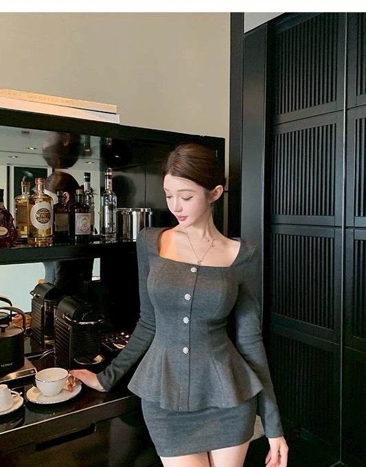 26Apr. 律政佳人高級復古感收腰上衣套裝 灰