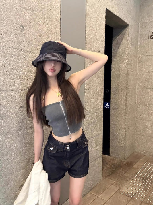 25Oct. 丹寧時光機寬鬆原色高腰牛仔短褲