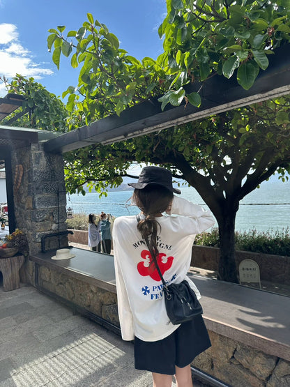 26May. 寬鬆慵懶克羅印花空調長袖上衣 白