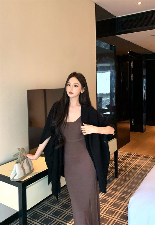 25Nov. 秋冬公式修身針織背心連身裙 黑色百搭開衫