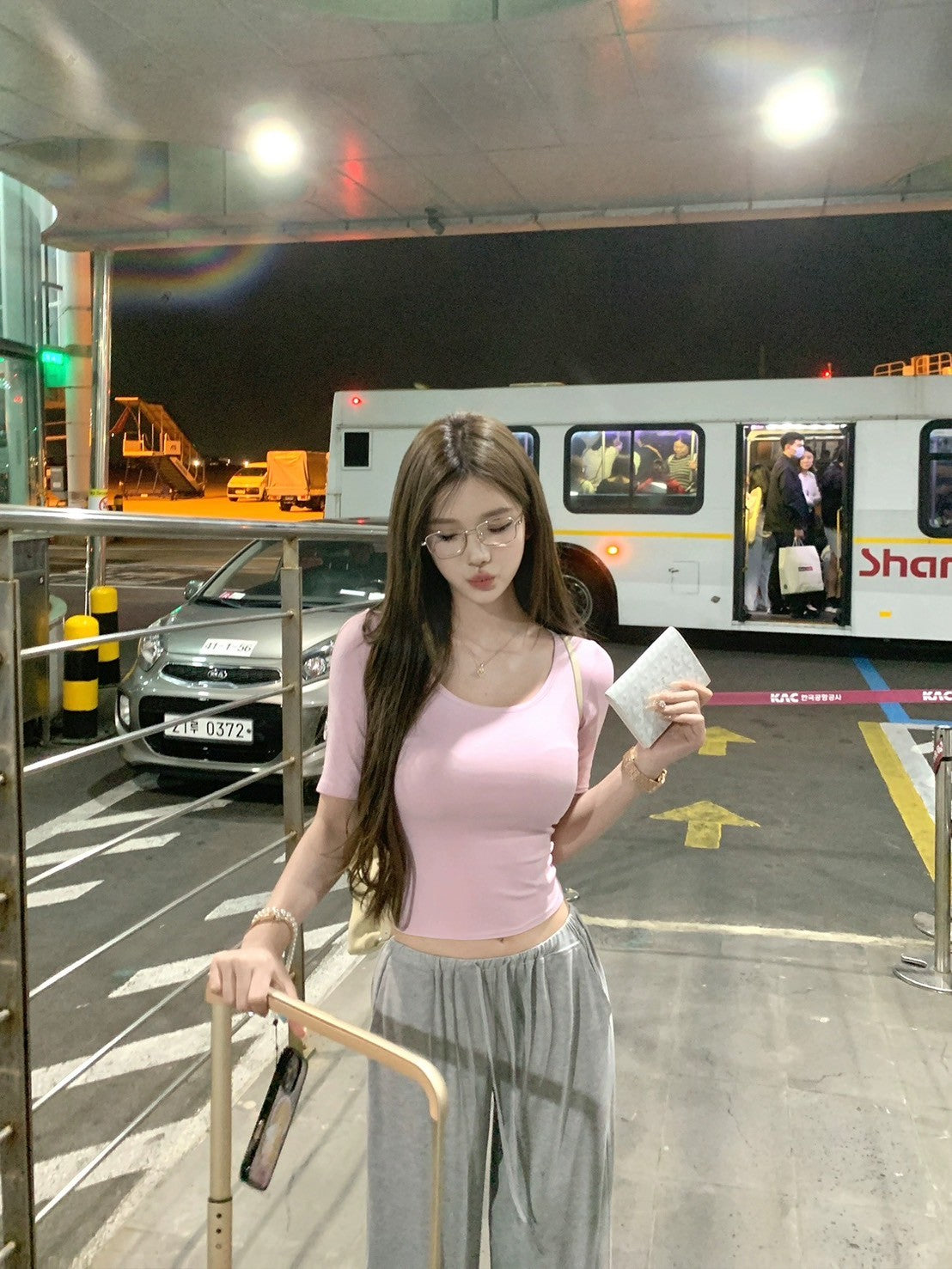 25Aug. 嫩模休閒芭蕾5分袖純色上衣 粉/黃