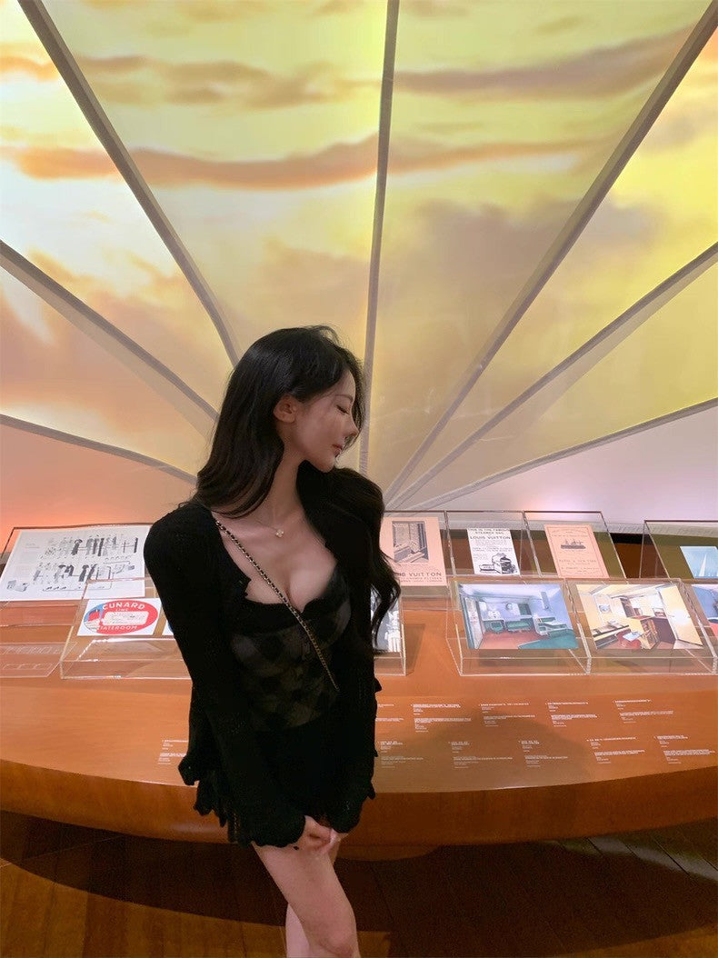 25Sep. Black Doll優雅黑天鵝針織開衫半身裙套裝