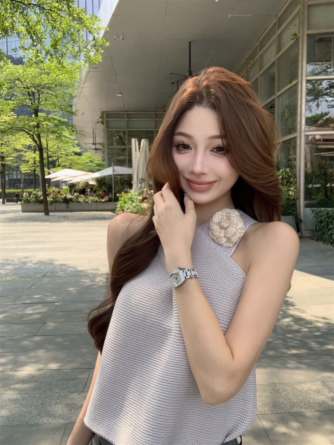 Jun. 貴奢可領穿交錯針織上衣背心 灰