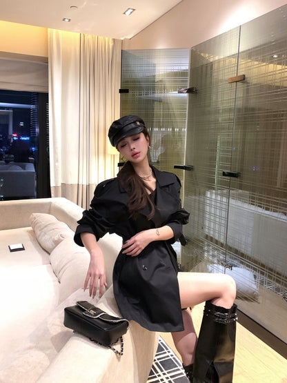 26Jan. 英倫風中長款百搭雙排釦黑色風衣 短款