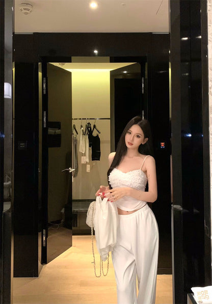 25Nov. 花邊少女顯瘦背心開衫2件組 白色鬆緊休閒褲