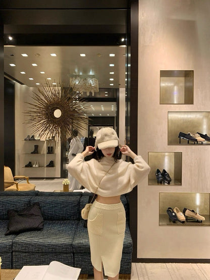 26Jan. 溫柔粗支口袋鈎邊針織半身裙 白/黑