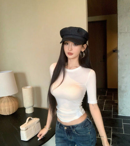 25Jul. 淡顏天菜 U領/圓領正肩好版型上衣 米白/黑色