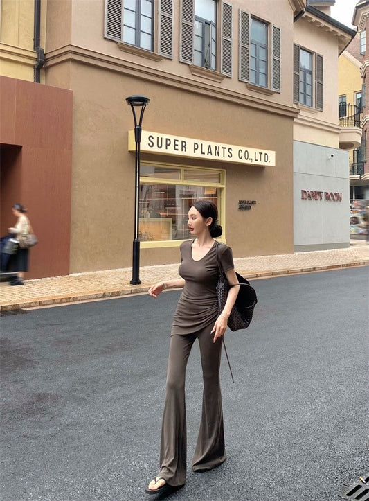 25Jul. 「瘦沒了」簡約韓系休閒系列休閒褲套裝 咖