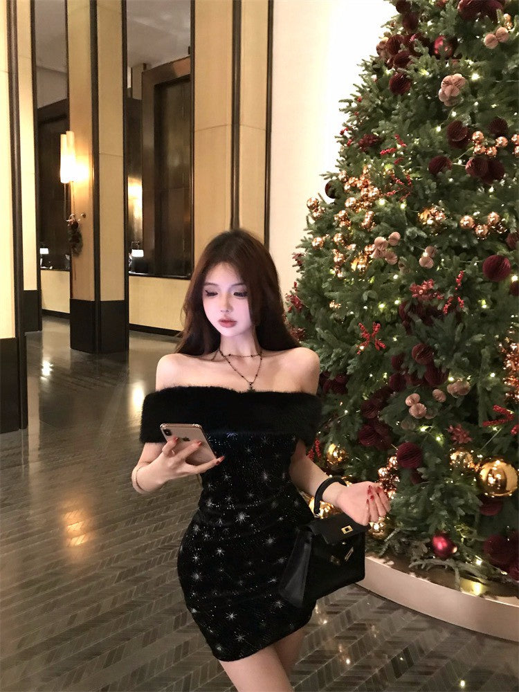 26Jan. 聖誕性感小黑裙可拆卸毛毛絨洋裝
