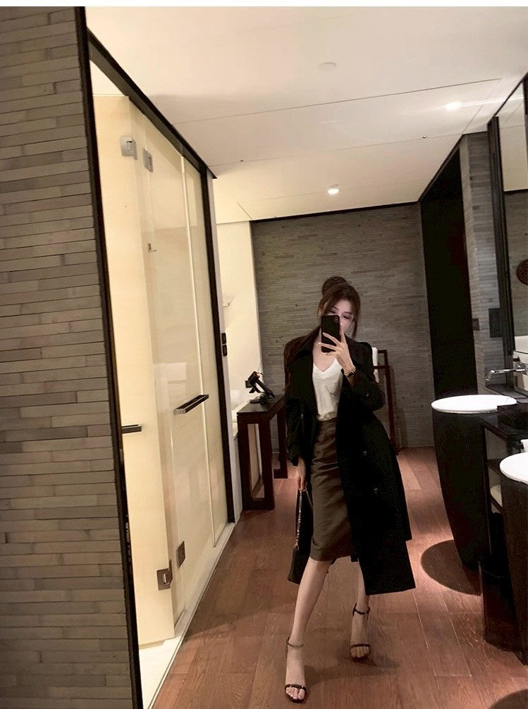 26Jan. 英倫風中長款百搭雙排釦黑色風衣 長款