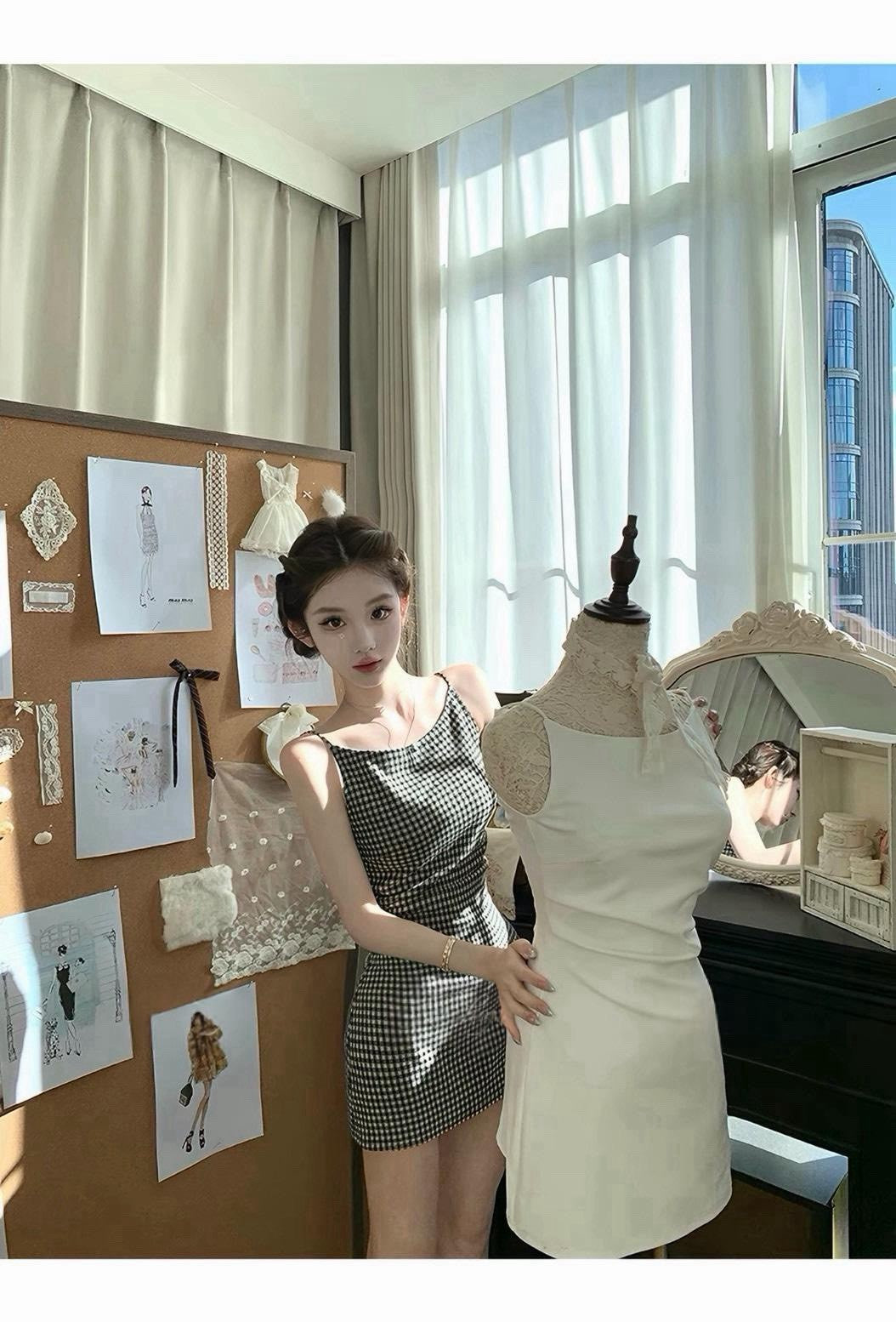 26Sep. 經濟上行 美肩設計感打褶瑞秋裙 格紋