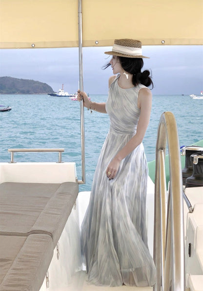 25Aug. 「雙共生」摩登情人復古扭結收腰裙擺連身裙 水波藍