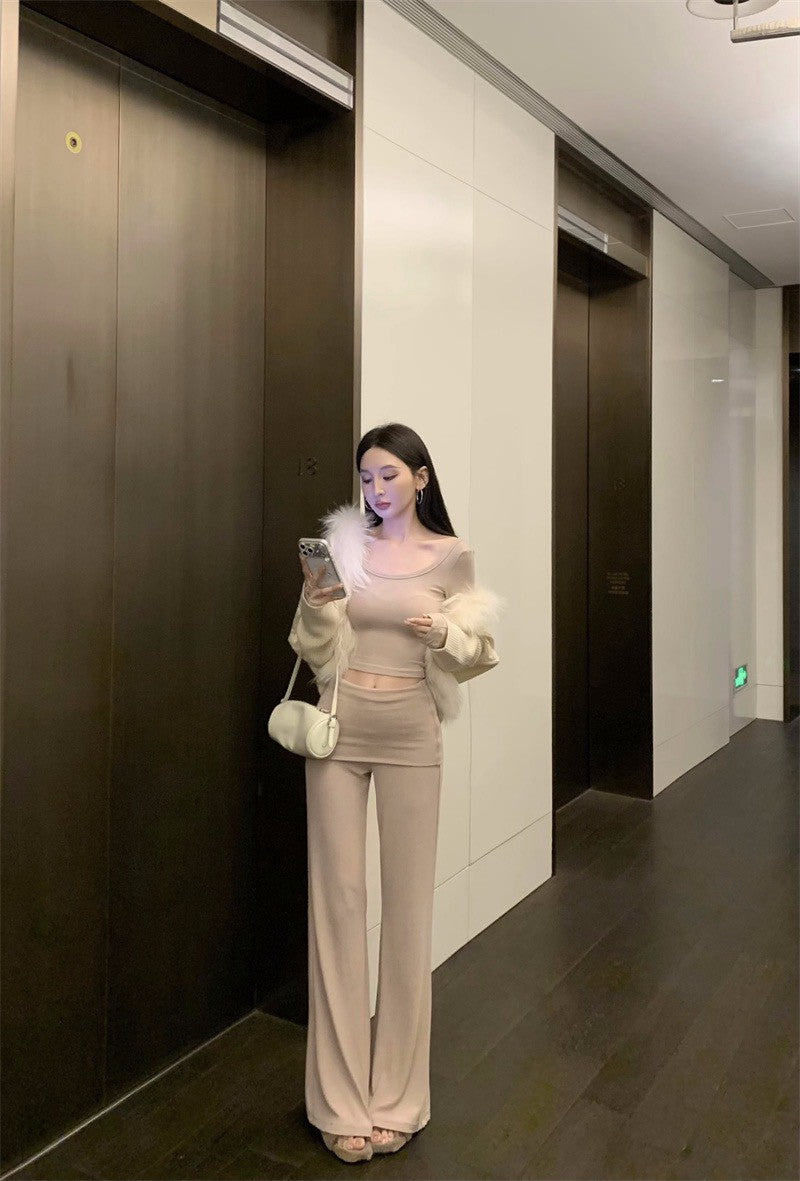 25Dec. 慕斯奶皮糯感毛毛外套 懶人休閒褲套裝 杏色系