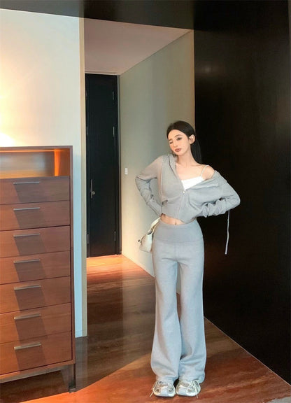 Mar. 飛航模式 基礎純色連帽針織休閒褲套裝 灰