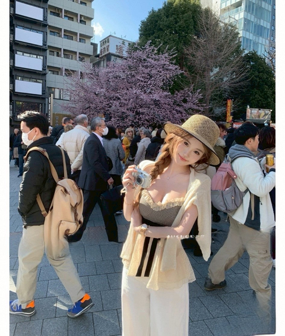 Jun. 初戀白月光氣質蝴蝶結收腰重工背心 格子花