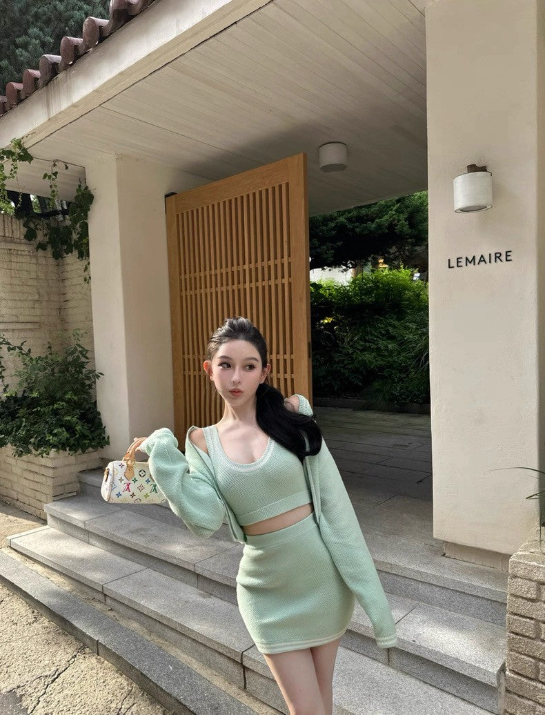 25Oct. 早秋通勤百搭運動半身裙3件套 薄荷綠